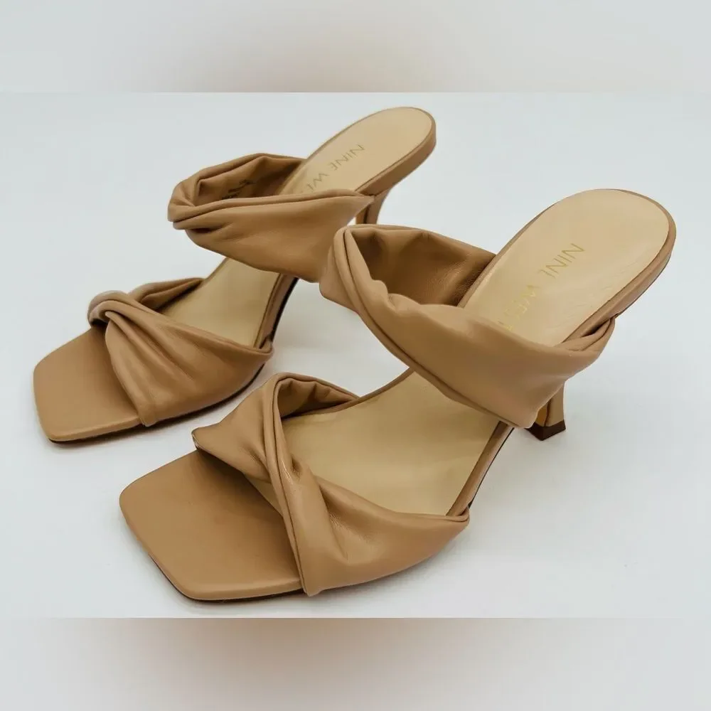 New! NINE WEST Women’s Sashah 3 Heeled Dress Sandals Light Natural - Picture 6 of 16